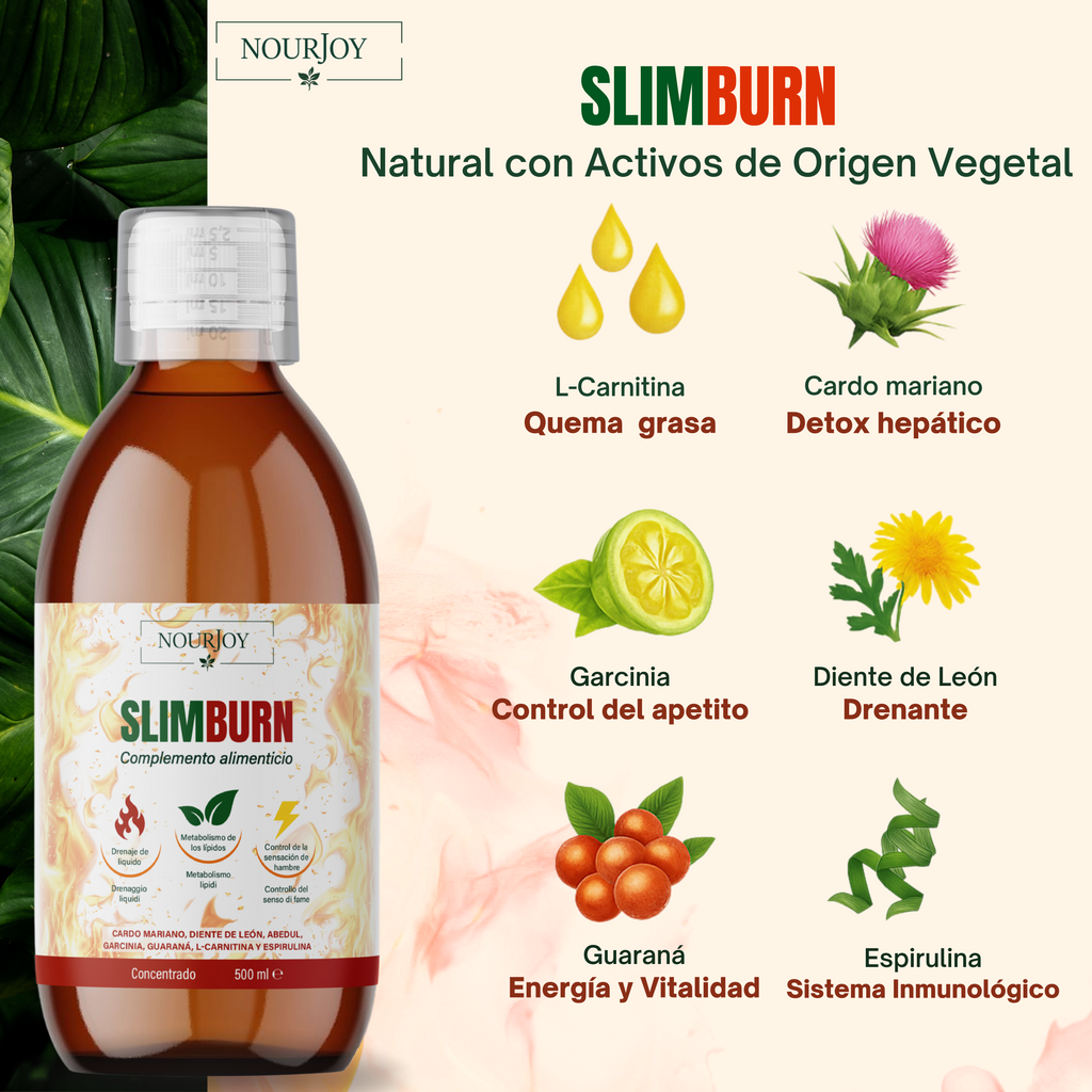 L-Carnitina, cardo mariano, gracinia, diente de león, guarana, espiruliana - slimburn nourjoy 